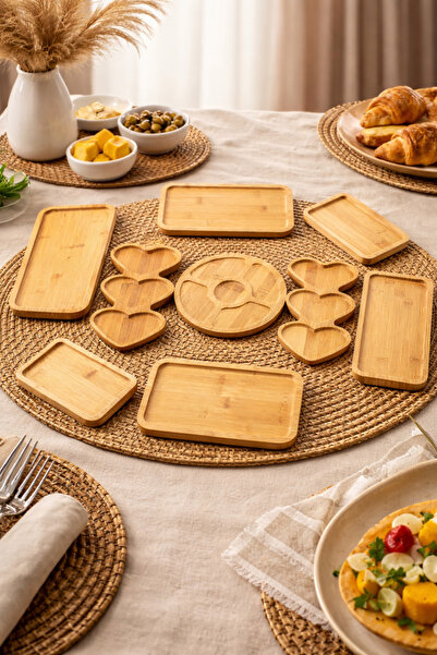 YzHome 9 Piece Bamboo Presentation Breakfast Set Set Serving Plate Bowl