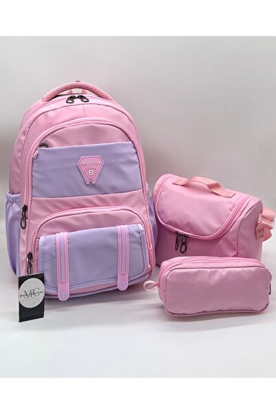 MegiHero Suya Dayanıklı Kız Çocuk İlk Okul Çantası 3lü set İlkokul Çantası Pu...