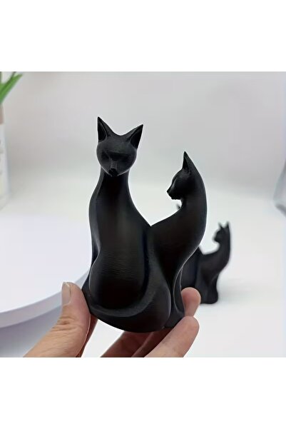 Choice تمثال قطتين أسود مطبوع بتقنية ثلاثية الأبعاد - تصميم عصري تجريدي لطيف ...