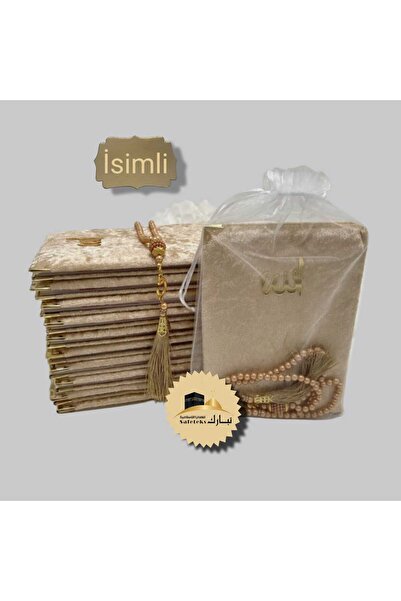 TABASAFE 10 Adet Hediyelik Tül Keseli İsimli Kadife Yasin Cüzü ve İnci Tesbih...