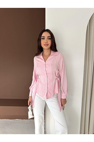 CKM MODA Riva gold accessory detailed shirt pink