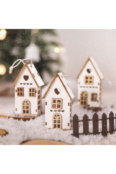 Choice1 B 3 pcs Christmas Small House Wooden Creative Ornament Pendant Christ...