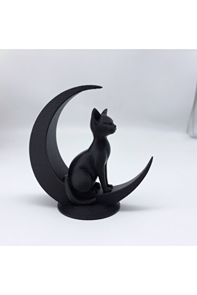 Choice black 1 Piece of Minimalist Style Cat Sculpture Sitting on the Moon, 3...
