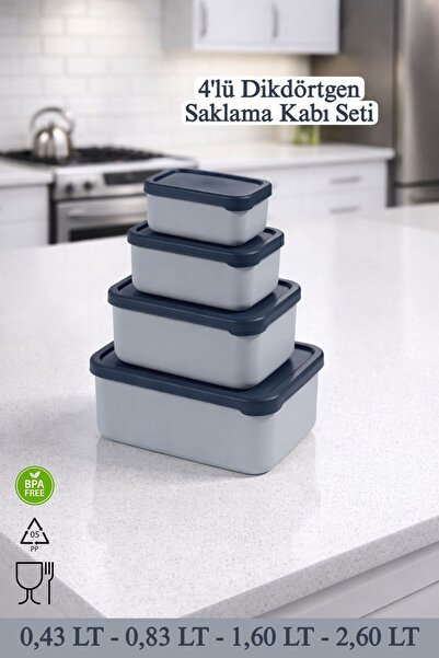 Funny Life Set of 4 Rectangular Storage Containers - Microwave and Freezer Co...