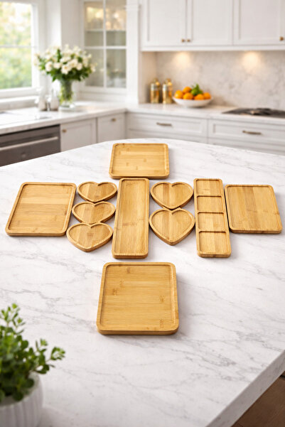 YzHome 8 Piece Bamboo Presentation Breakfast Set Set Serving Plate Bowl