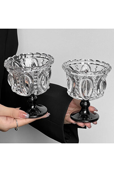 Choice3 201-300ml 2PCS Black Feet KEMORELA 1/2PCS Retro Embossed Tall Glass C...