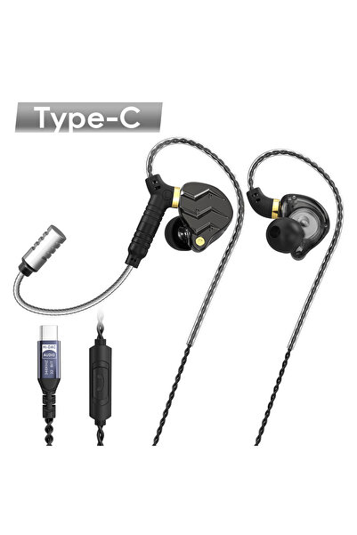 Choice3 Type-C Black New Heavy Bass Surround Sound Headphones 3.5MM AUX/Type-...