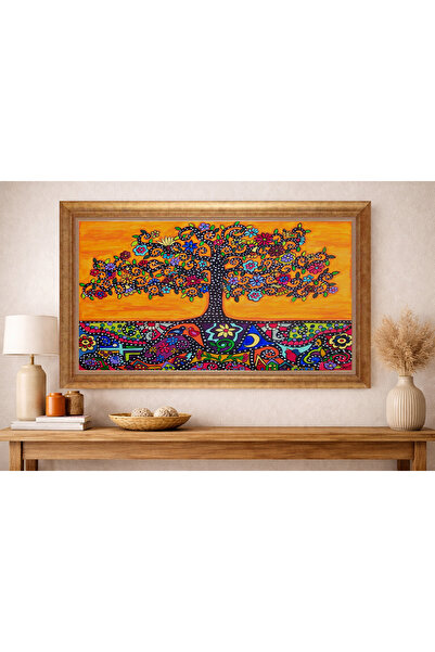giyense Hayat Ağacı Tablosu – Renkli Bohem Duvar Dekoru – Etnik Sanat Çerçeve...