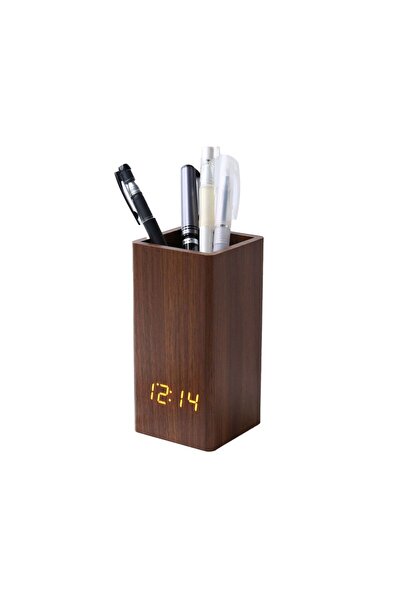 Choice1 B Pencil Organizer Pen Holder Alarm Clk Simple Wooden Desktop Led Tim...