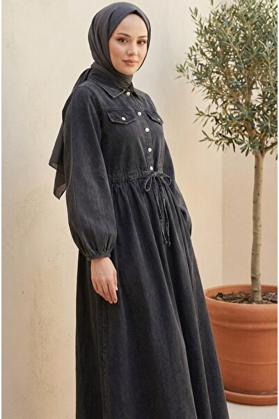 lavrisa Kadın Düğmeli Bağcıklı Kot Elbise