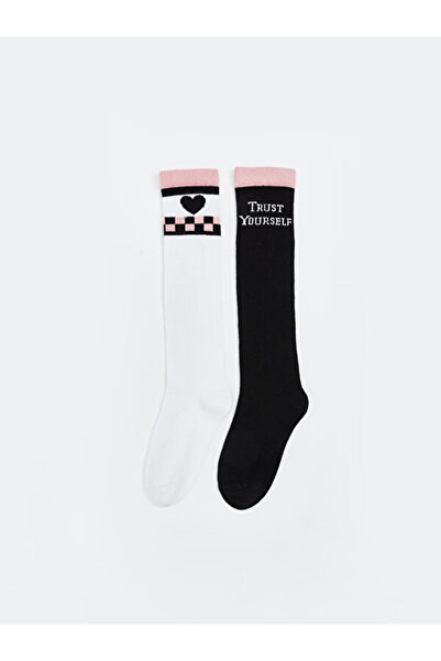 LC Waikiki Rmz Gi̇yi̇m Farkiyla Embroidered Girls' Knee Socks 2-Piece Set