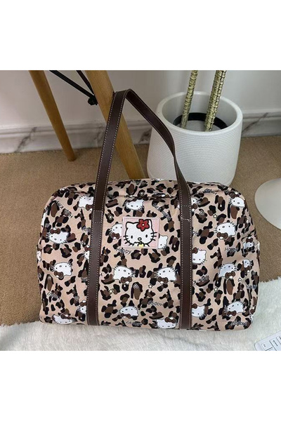 Choice A Kawaii Leopard Print Cat Travel Storage Bag Portable Cartoon Animati...