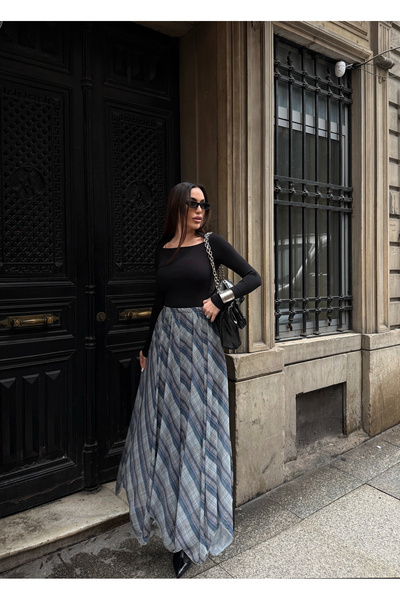 LB Laluna Butik Women's Elastic Waist Lined Long Tulle Skirt