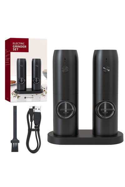 Choice1 2 Black With Base USB Rechargeable Electric Salt & Pepper Grinder Set...