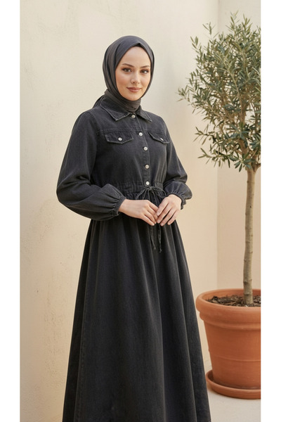 lavrisa Women's Buttoned Lace-Up Denim Dress