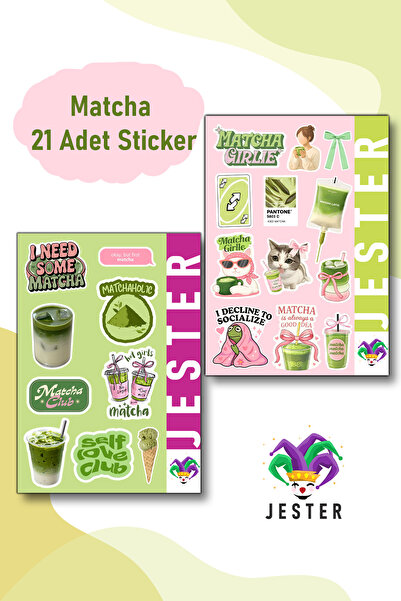 Jester Matcha Temalı 2'li Sticker, Çıkartma, Günlük, Ajanda, Planlayıcı, Bull...
