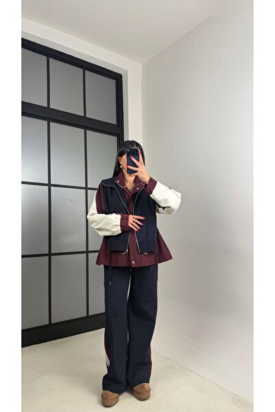 Jungle Twst Model Vizon Bordo Beli Lastikli Paraşüt Detaylı Ceket Pantolon Takım