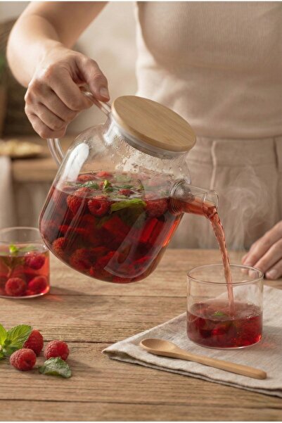 SEDOA Borosilicate Glass Bamboo Lid Herbal Tea Infuser & Jug 1500 ml