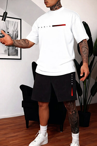 YK WEAR Tricou și pantaloni scurți subțiri cu imprimeu Paris pentru femei/băr...