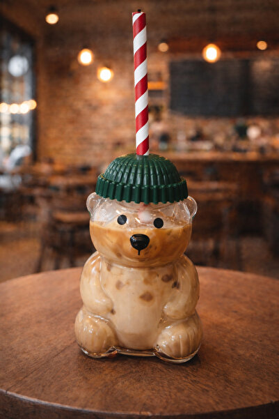 TOHA كوب بيرستا على شكل دب مع شفاطة 17.5 سم 450 مل |   كوب زجاجي شفاف للاستخد...