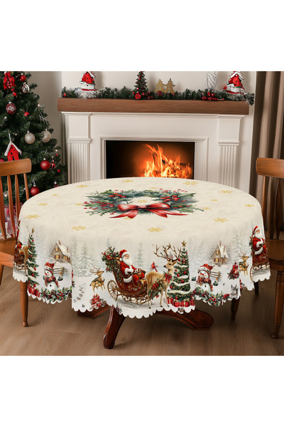 choice2 Round (180)Cm S606 1 Piece of Merry Christmas Themed Printed Tableclo...