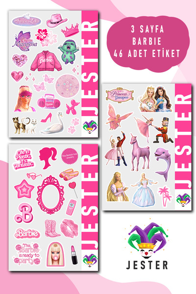 Jester Barbie Temalı 3'lü Sticker, Çıkartma, Günlük, Ajanda, Planlayıcı, Bull...
