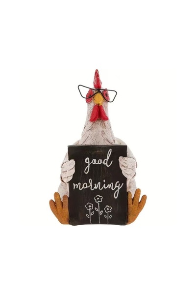 Choice تمثال دجاجة وديك ريفي من الراتنج، مقاس واحد، "صباح الخير"، تمثال دجاج ...