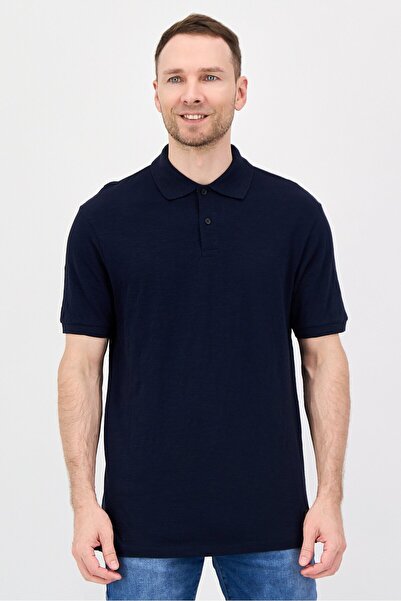 Scotch & Soda قمصان بولو رجالية بأكمام قصيرة سادة، بقصة عادية، لون كحلي داكن