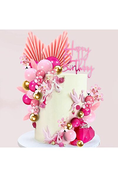 Choice Pink 35pcs Pink Flower Cake Decorati Pink Palm Bouquet Cake Topper Gol...