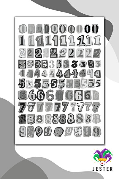 Jester Siyah Beyaz Numaralar Sticker, Çıkartma, Günlük, Ajanda, Planlayıcı, B...