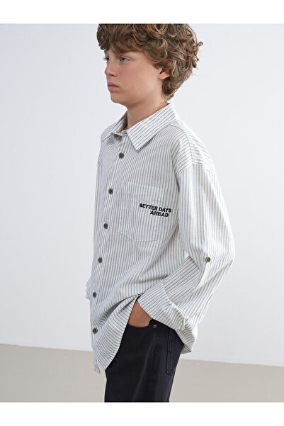 LC Waikiki Two Mt Shop Quality Lcw Kids Ecru Striped Boys' Shirt