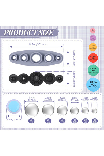 Choice 120pcs 6size 100/120Pcs Cover Button Kit with Tool 6 Size DIY Fabric C...