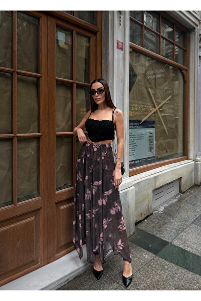 LB Laluna Butik Women's Elastic Waist Lined Long Tulle Skirt