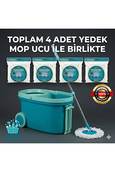 Motek Tekerlekli Taşıma Saplı Comfort Mop Temizlik Seti (Toplam 4 Yedek Mop)