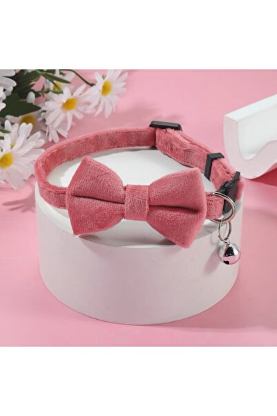 Choice1 Pink Pet Cat Collar Velvet Solid Color Bow Cat Collar Safety Buckle w...