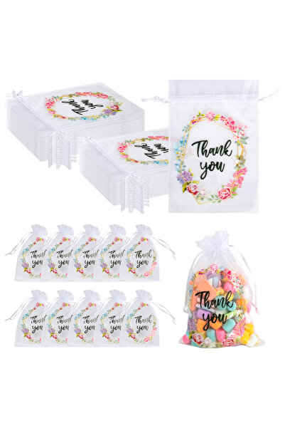choice2 15x10cm style A 20pcs Thank You Organza Gift Bag Floral Pattern Draws...