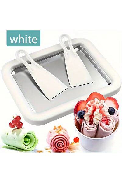 Choice White Rolled Ice Cream Maker Stainless Steel Pan With 2 Scrapers Multi...