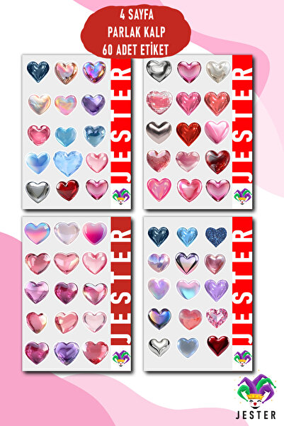 Jester Kalp Temalı 4'lü Sticker, Çıkartma, Günlük, Ajanda, Planlayıcı, Bullet...