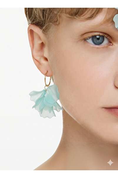 Lujo VIP Kadın Özel Tasarım Kelebek ve Bulut Turkuazı Küpe