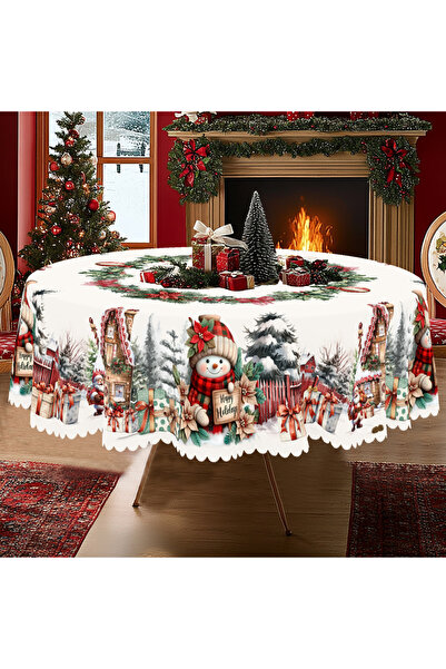 Choice3 مفرش طاولة دائري (152) سم Bs010 قطعة واحدة مطبوع طابع عيد الميلاد، بن...