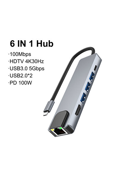 Choice موزع USB-C 6 في 1 بسرعة 100 ميجابت في الثانية، محطة عرض 6 في 1، يدعم د...