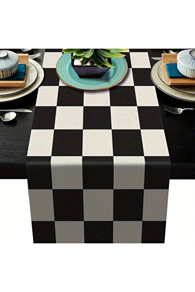 Choice1 33X183cm 2 1pc Geometric Stripe Linen Table Runner, Modern Simple Bla...