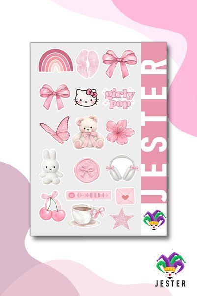 Jester ملصقات ذات طابع وردي، 5 قطع، ملصقات، دفتر يوميات، أجندة، مخطط، دفتر ملاحظات، سكراب بوك