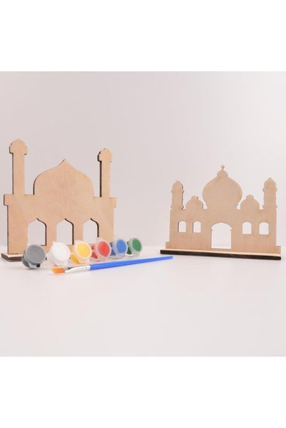 Boncukafası 10 Pieces Wooden Mosque Painting Activity – Educational Activity Set for Kids - Paint Brush Not Included