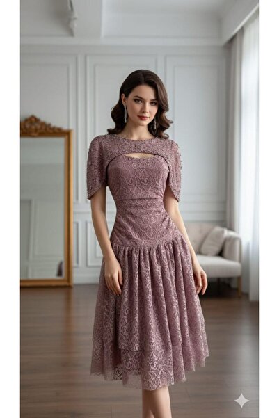 Special-DIARA Elegant evening dress in luxurious pink lace