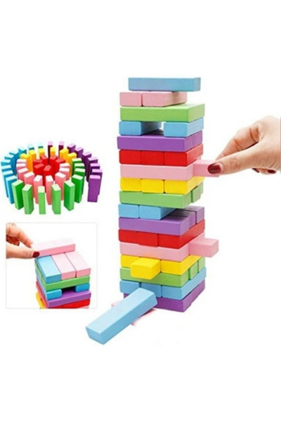 Ulgun Renkli Büyük Boy Ahşap Denge Kule Oyunu | Doğal Ahşap Eğitici Zeka ve A...