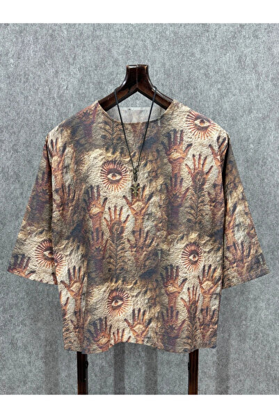 FıttingRoom Oversize Fakir Sleeve Washable Bohemian Cotton Linen Tshirt