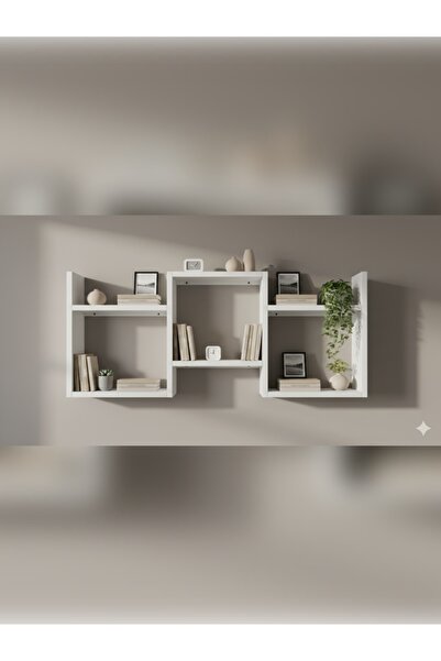 Çamsan Rafixa beyaz Üçlü Simetrik Duvar Rafı - Modern Kitaplık ve Estetik Obj...
