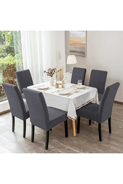 RABY Set of 6 Chair Covers, Dark Gray
