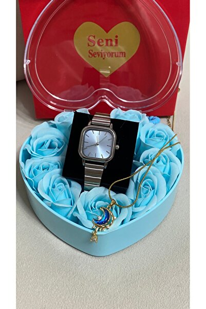 Yegane Wristwatch Steel Necklace Set for Women – Combination Watch Set with G...